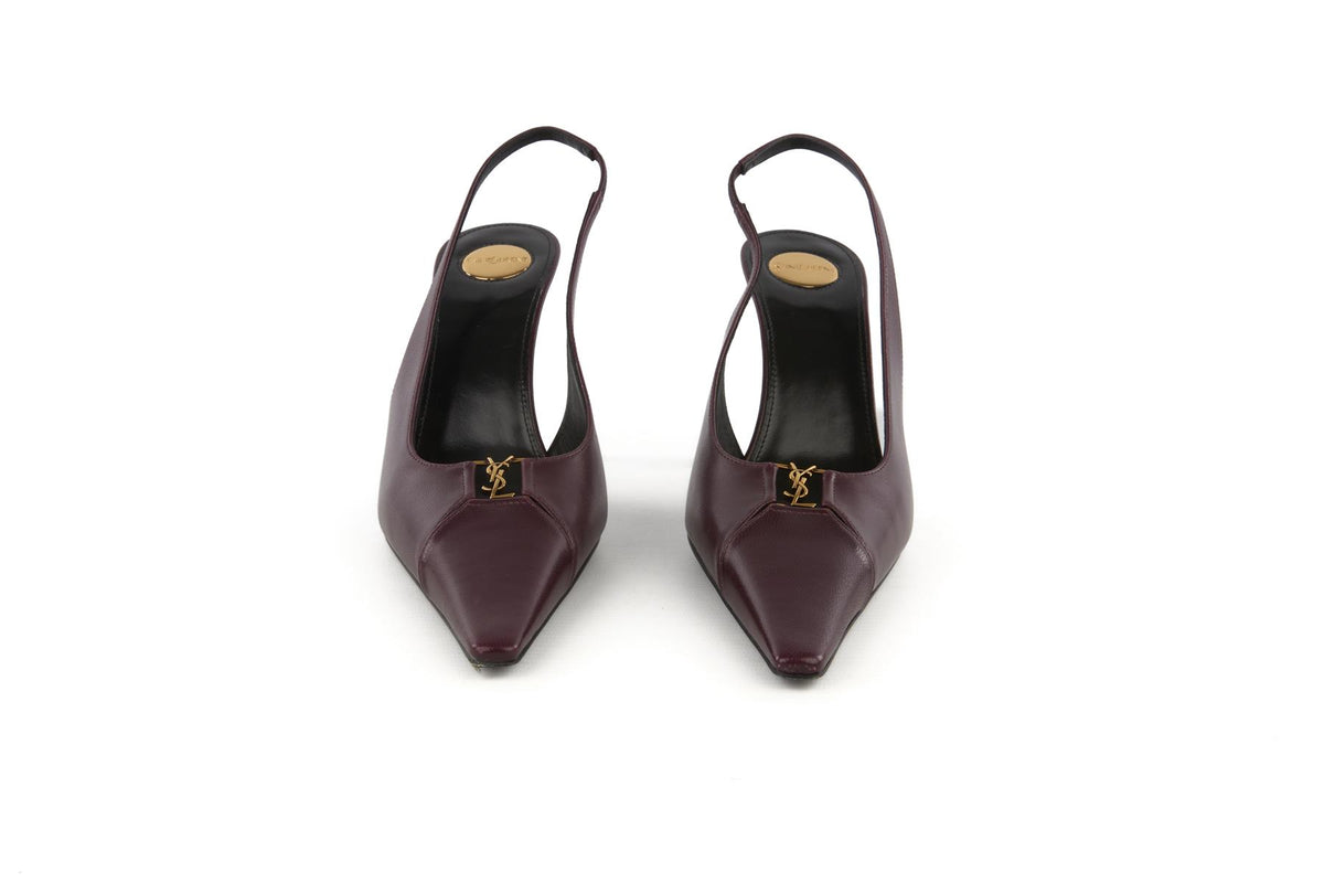SAINT LAURENT MAROON LEATHER SLINGBACK PUMPS EU 39 UK 6 US 9