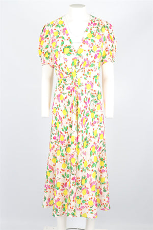 SALONI MULTICOLOURED SILK MIDI DRESS UK 14