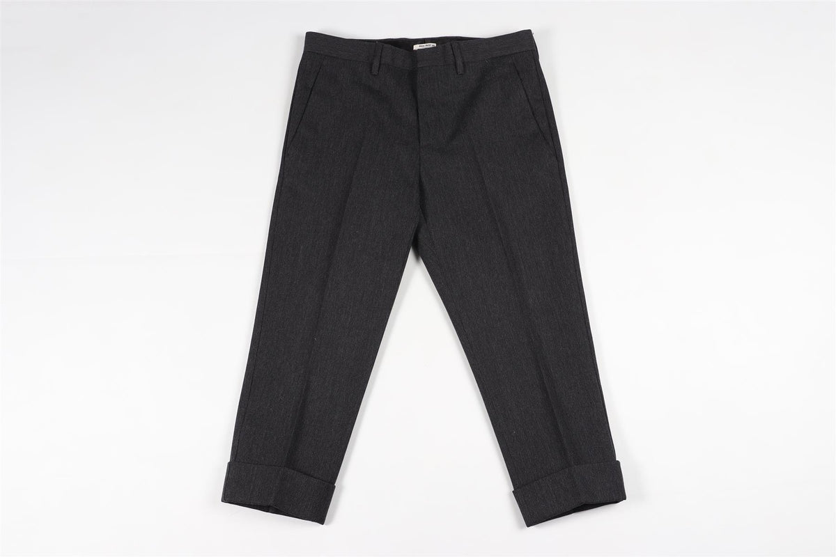 MIU MIU DARK GREY WOOL CROPPED TROUSERS IT 38