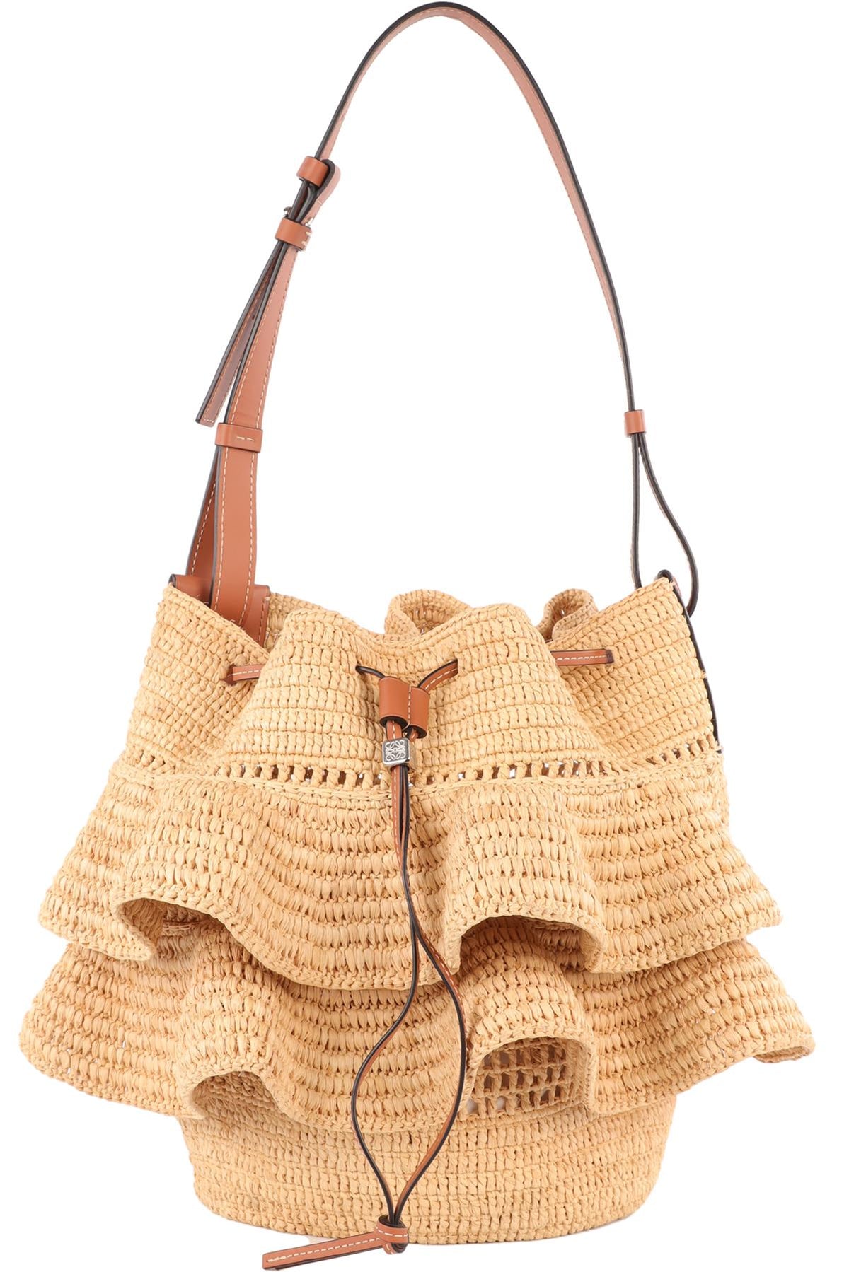LOEWE X PAULA'S IBIZA BEIGE BALLOON RAFFIA SHOULDER BAG