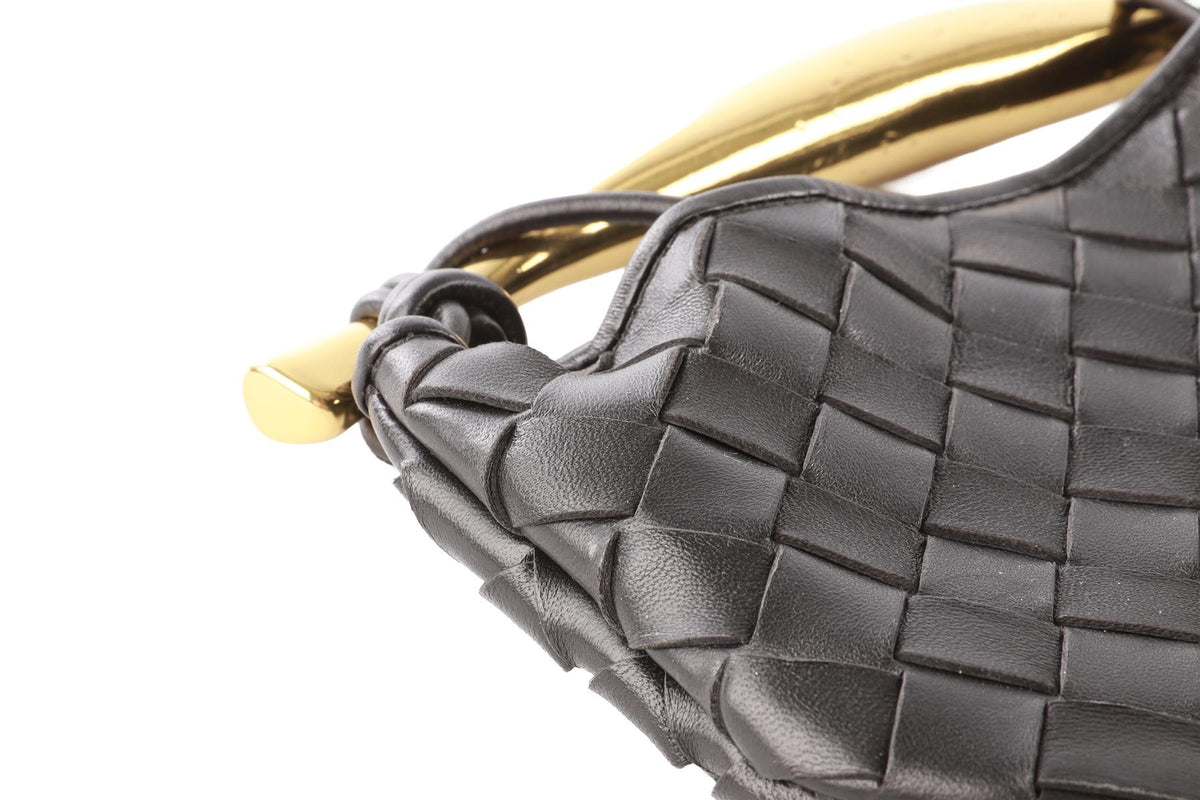 BOTTEGA VENETA BLACK SARDINE MINI INTRECCIATO LEATHER SHOULDER BAG