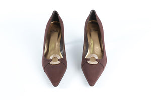 STUART WEITZMAN BROWN SATIN PUMPS