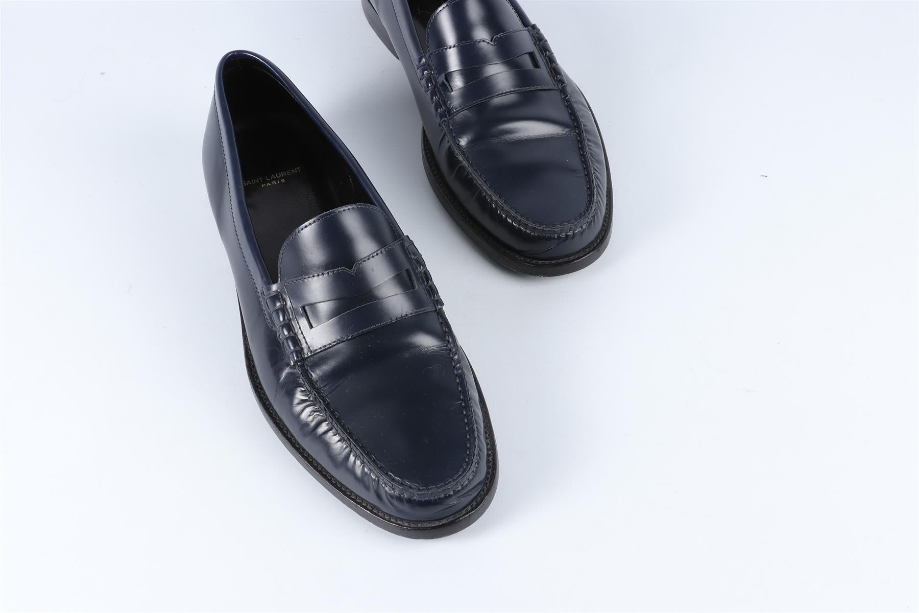 SAINT LAURENT NAVY MEN'S LEATHER LOAFERS EU 44 UK 9 US 10