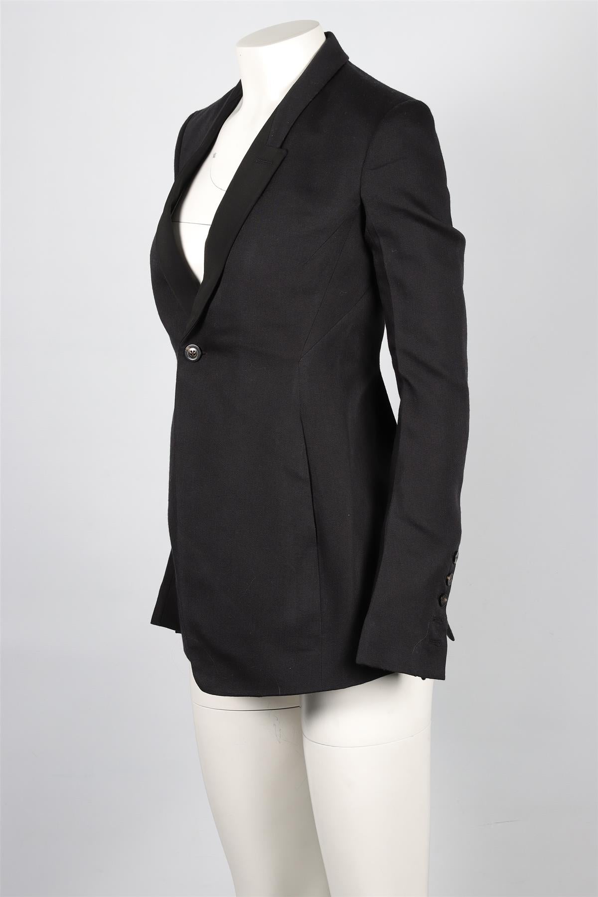 RICK OWENS BLACK WOOL BLAZER IT 40 UK 8