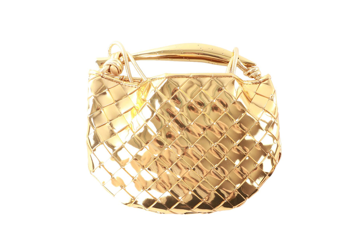 BOTTEGA VENETA GOLD SARDINE MINI INTRECCIATO LEATHER SHOULDER BAG