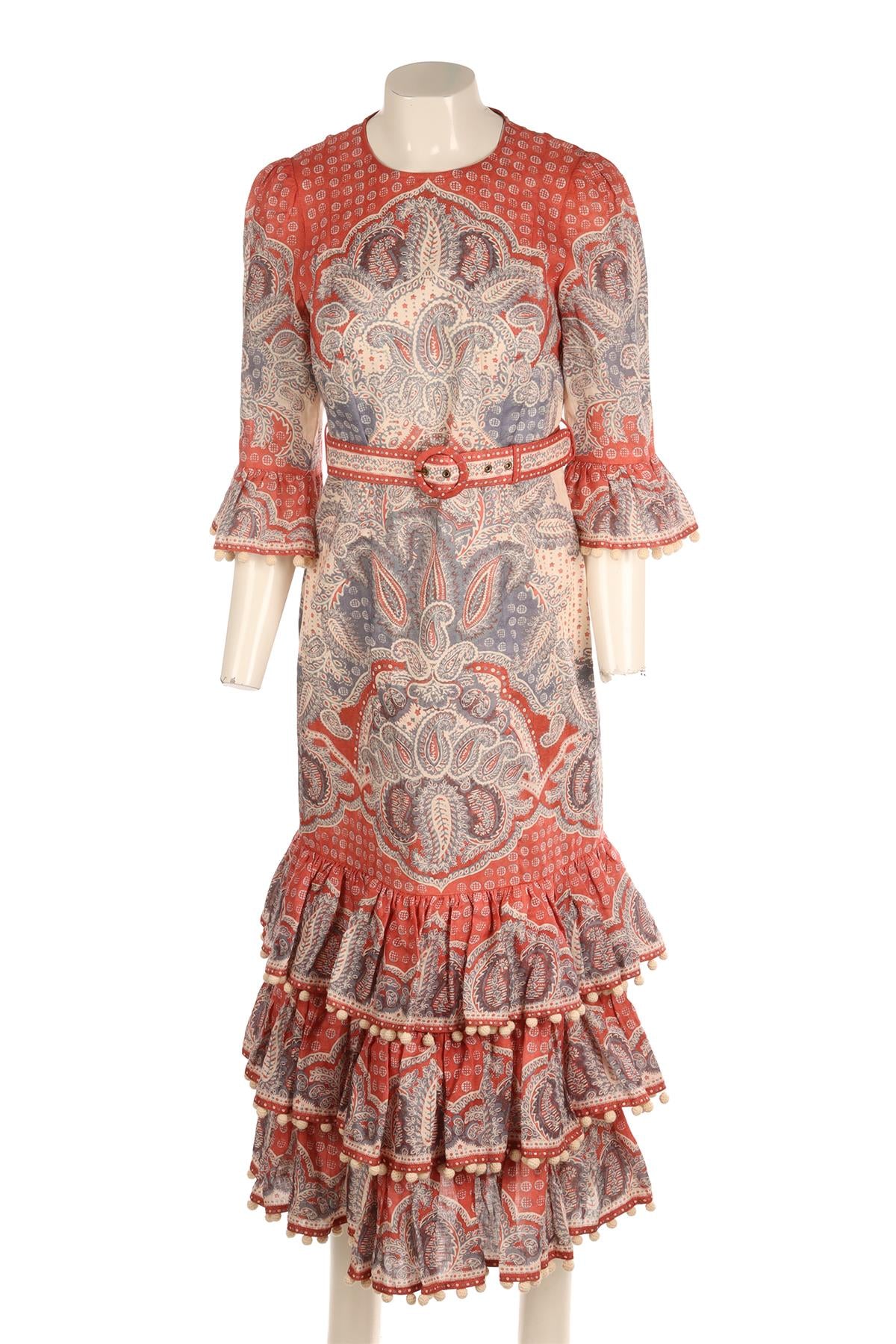 ZIMMERMANN MULTI LINEN MAXI DRESS 0 UK 8