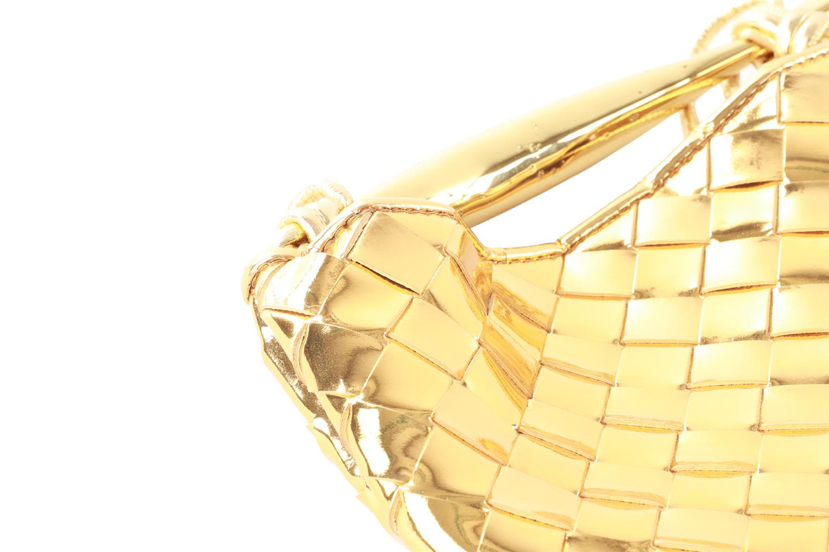 BOTTEGA VENETA GOLD SARDINE MINI INTRECCIATO LEATHER SHOULDER BAG