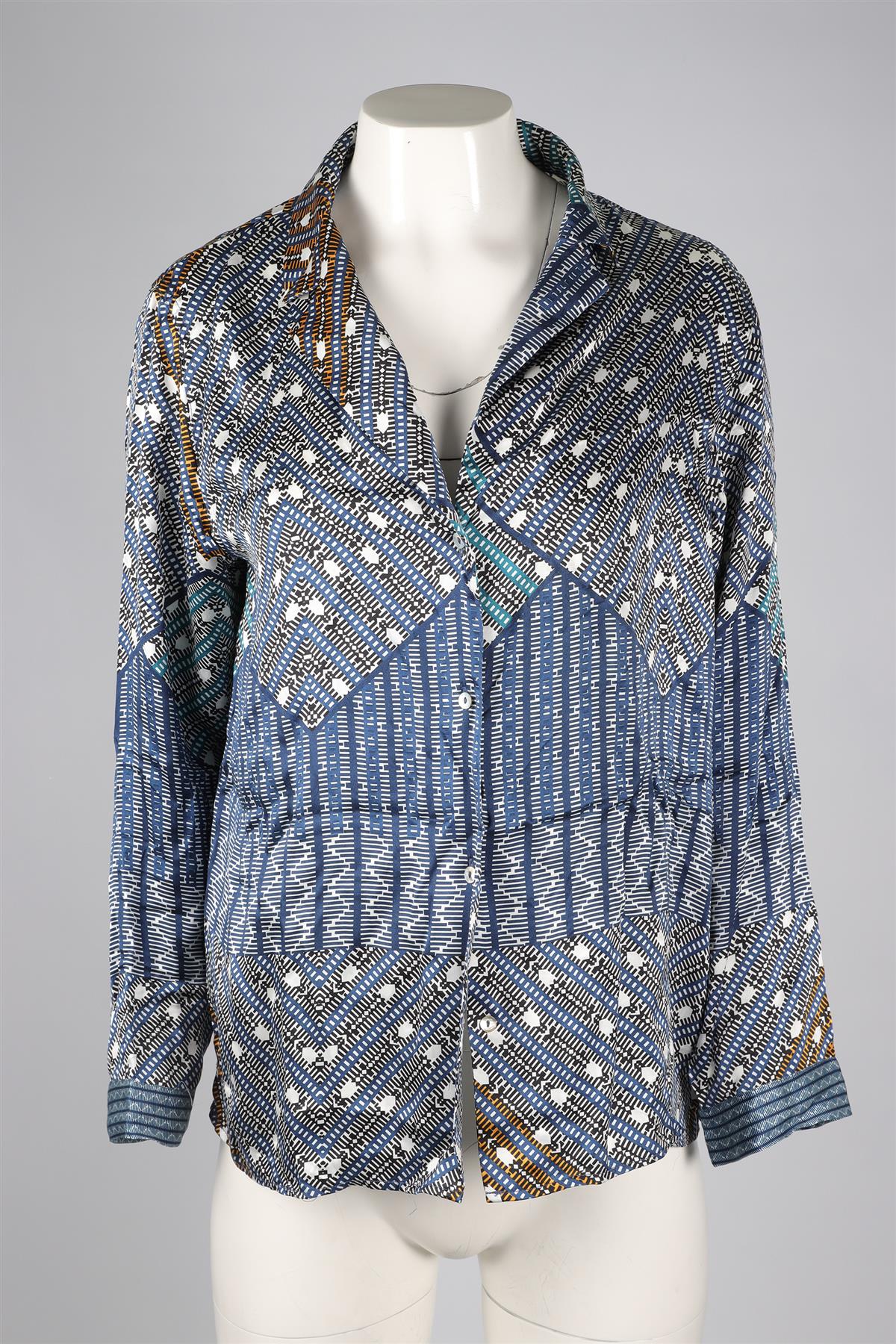 ASCENO BLUE SILK SHIRT & SHORTS SET SMALL