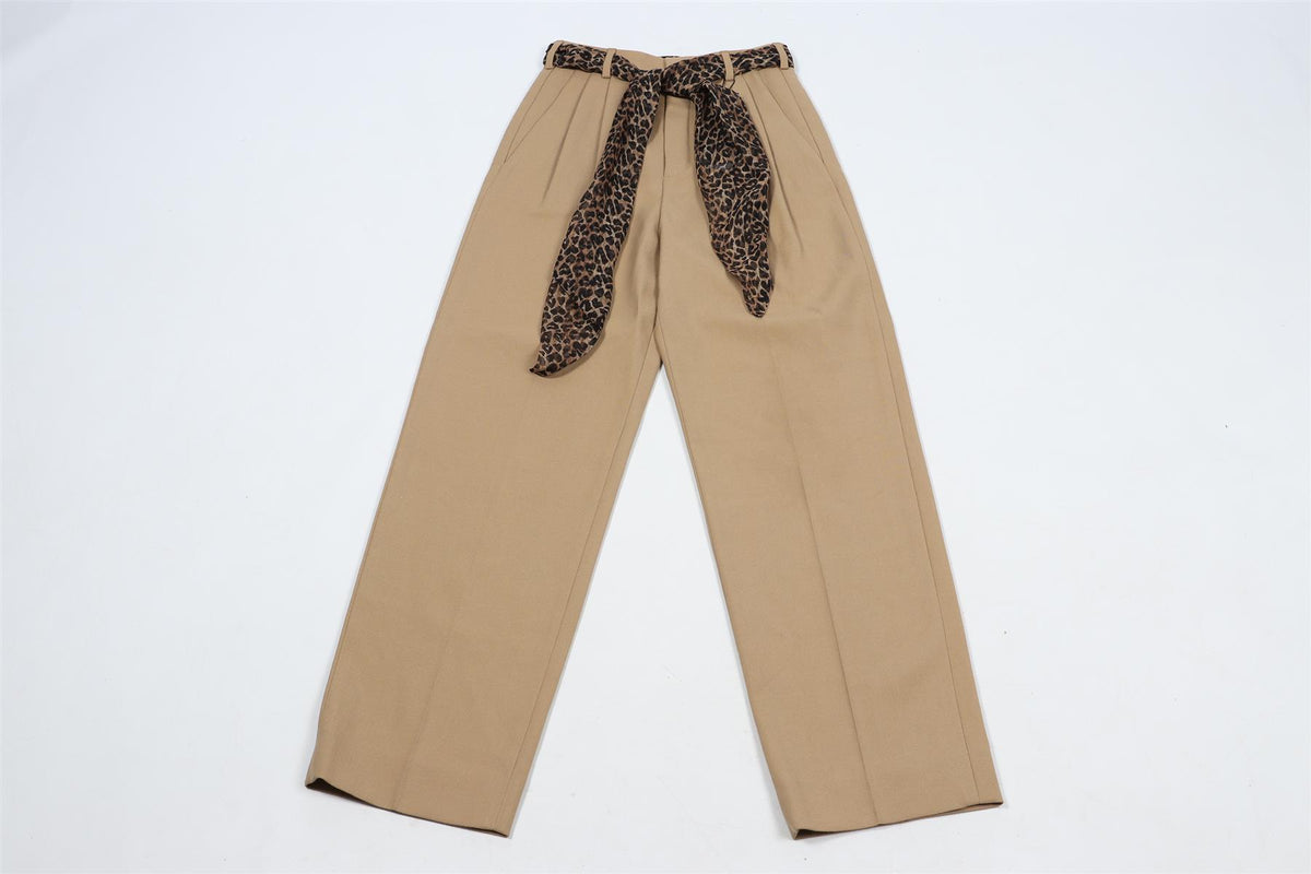 SAINT LAURENT BEIGE COTTON AND WOOL BLEND STRAIGHT LEG PANTS FR 34 UK 6