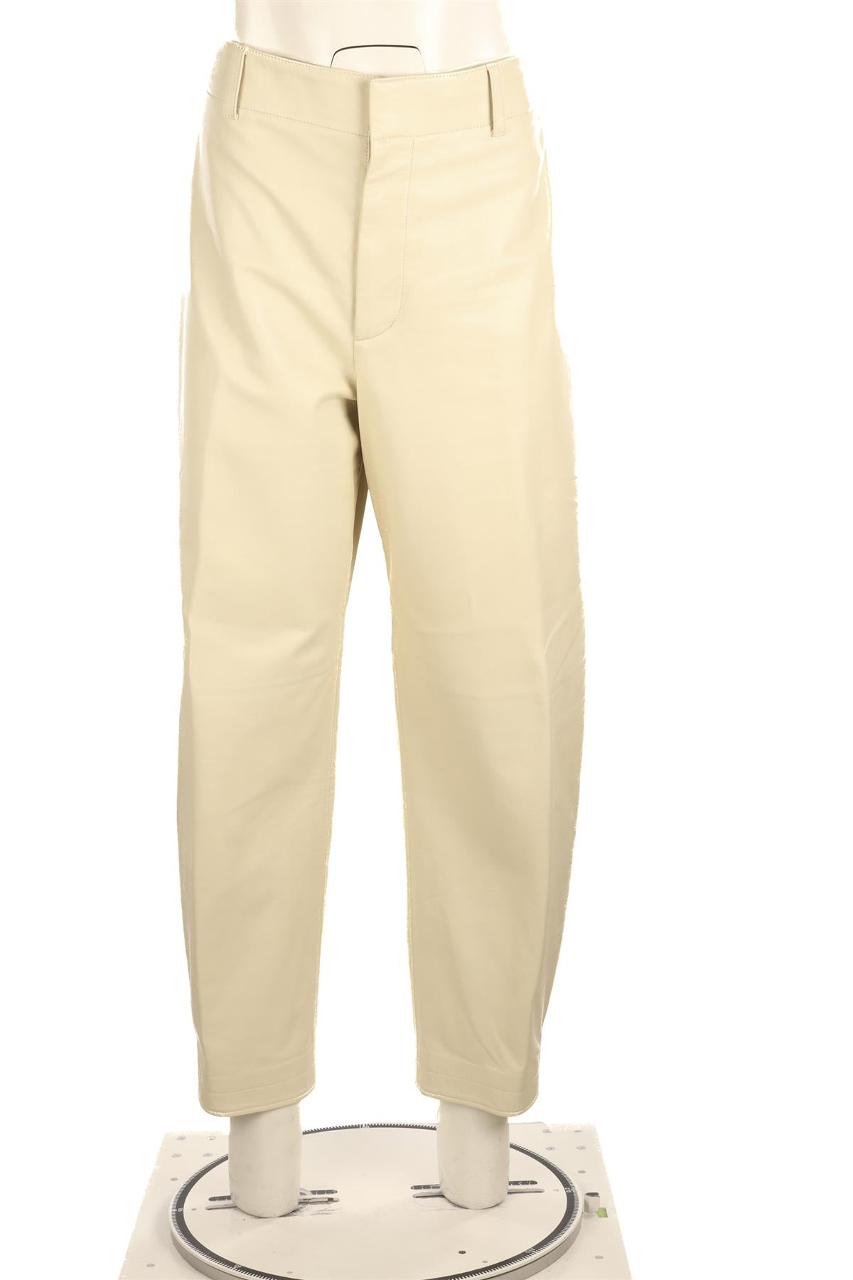 BOTTEGA VENETA CREAM LEATHER TAPERED PANTS IT 42 UK 10