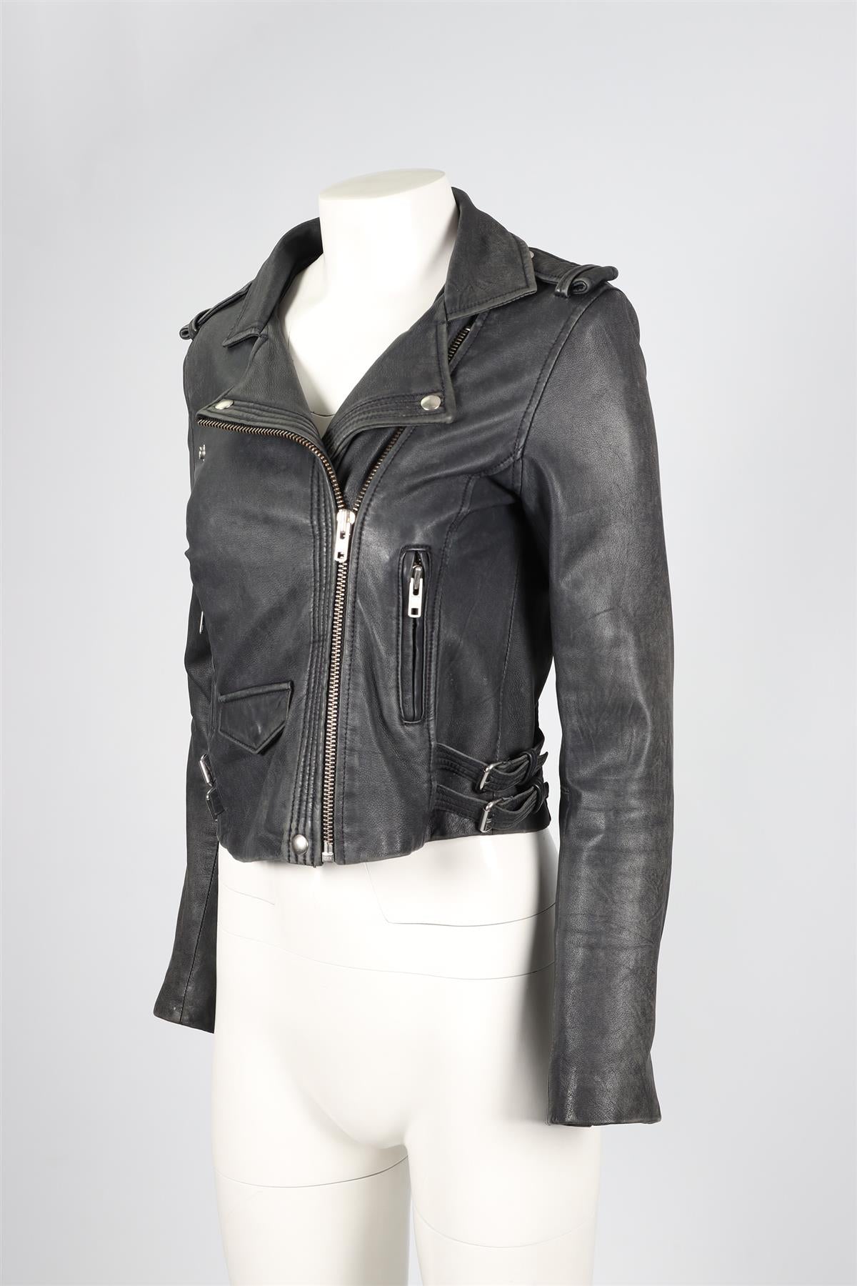 IRO NAVY LEATHER JACKET FR 40 UK 12