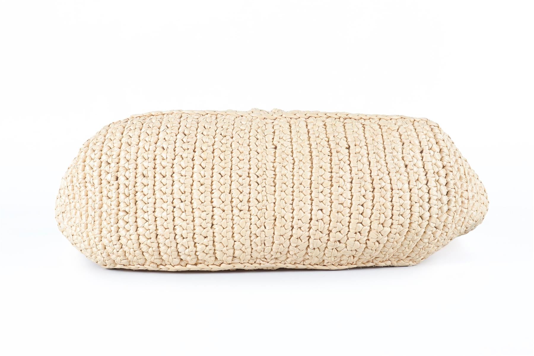 PRADA BEIGE SMALL RAFFIA TOTE BAG