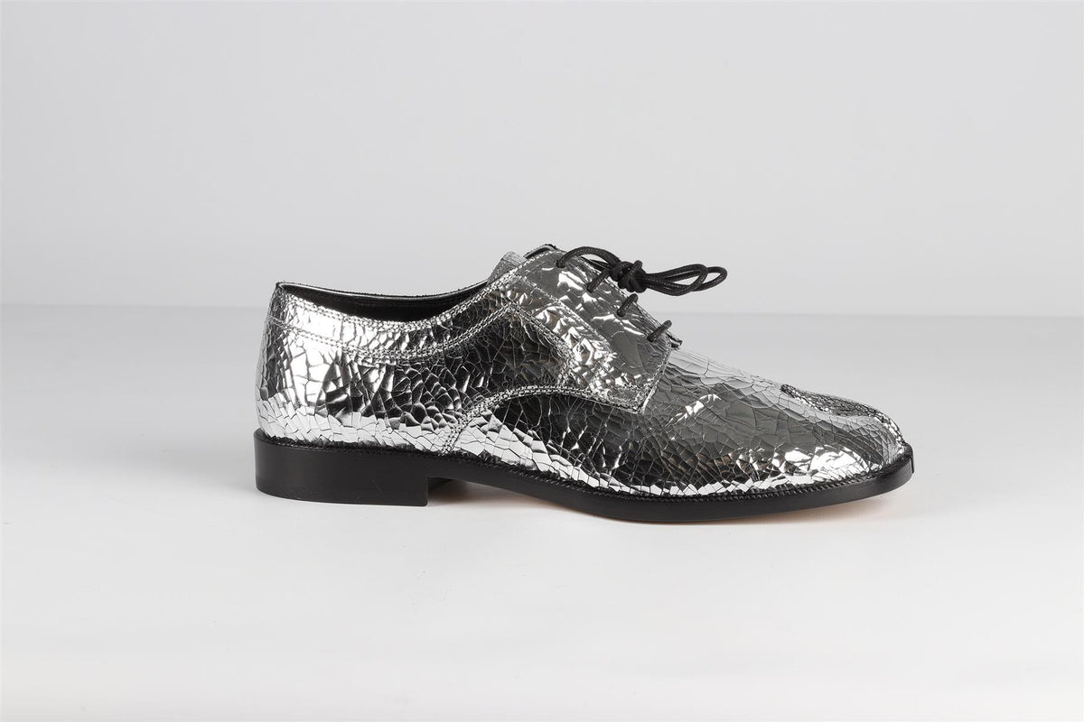 MAISON MARGIELA SILVER TABI LEATHER LOAFERS EU 39.5 UK 6.5 US 9.5