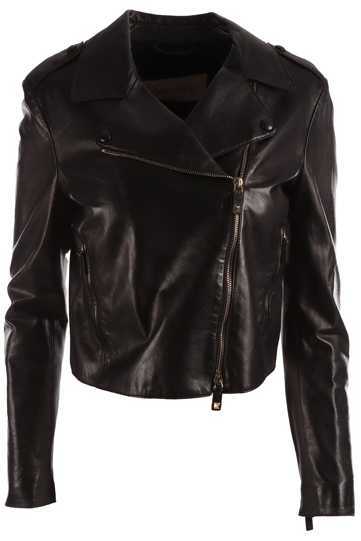 VALENTINO BLACK LEATHER BIKER JACKET IT 44 UK 12