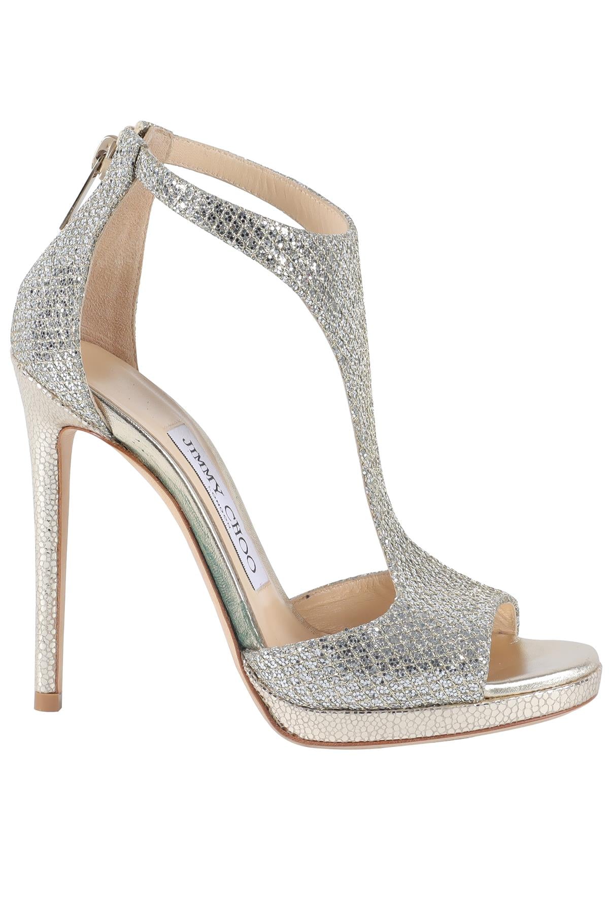 JIMMY CHOOS SILVER GLITTER SANDALS EU 34 UK 1 US 4