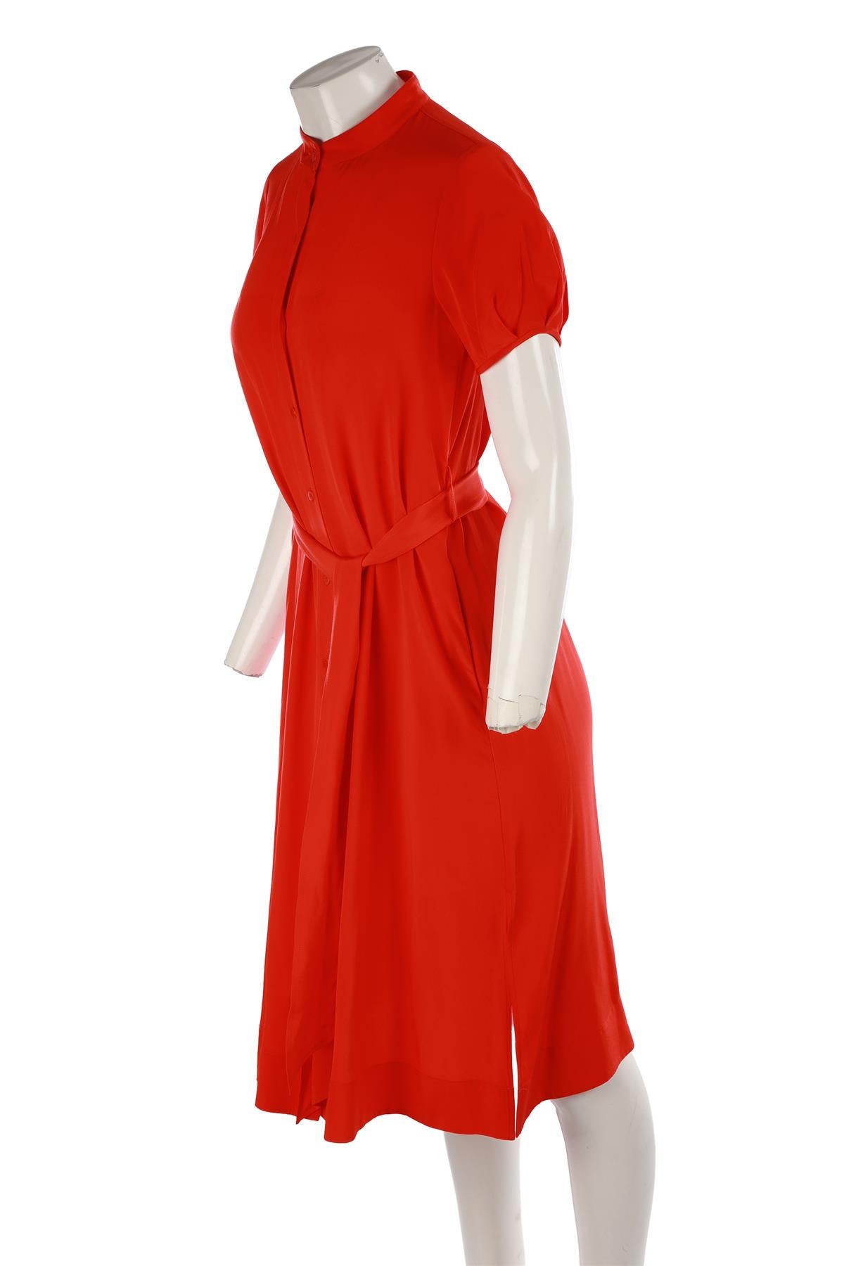 DIANE VON FURSTENBERG RED SILK MIDI DRESS XSMALL