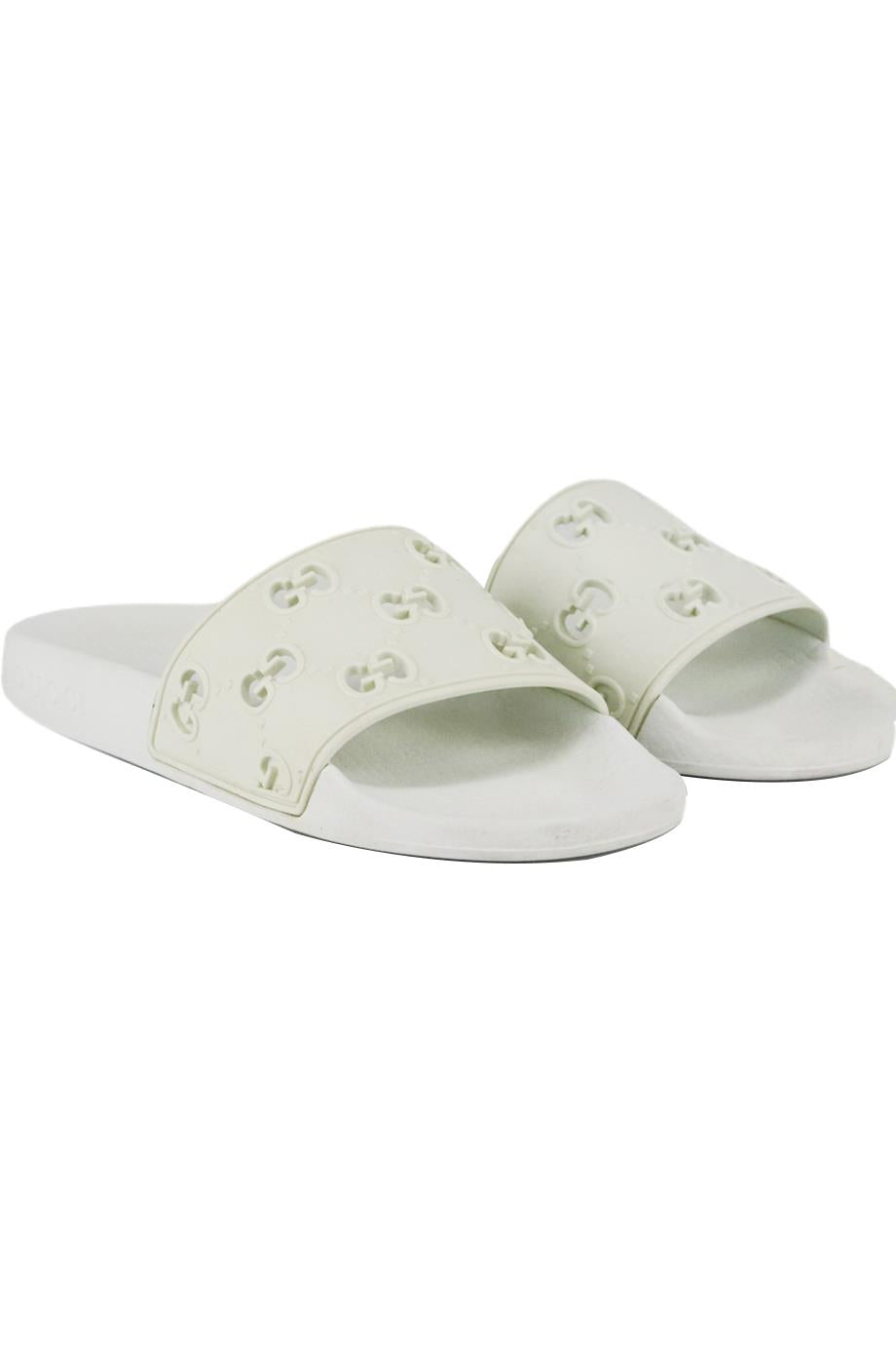 GUCCI KIDS UNISEX GG EMBOSSED RUBBER SLIDES EU 34 UK 2