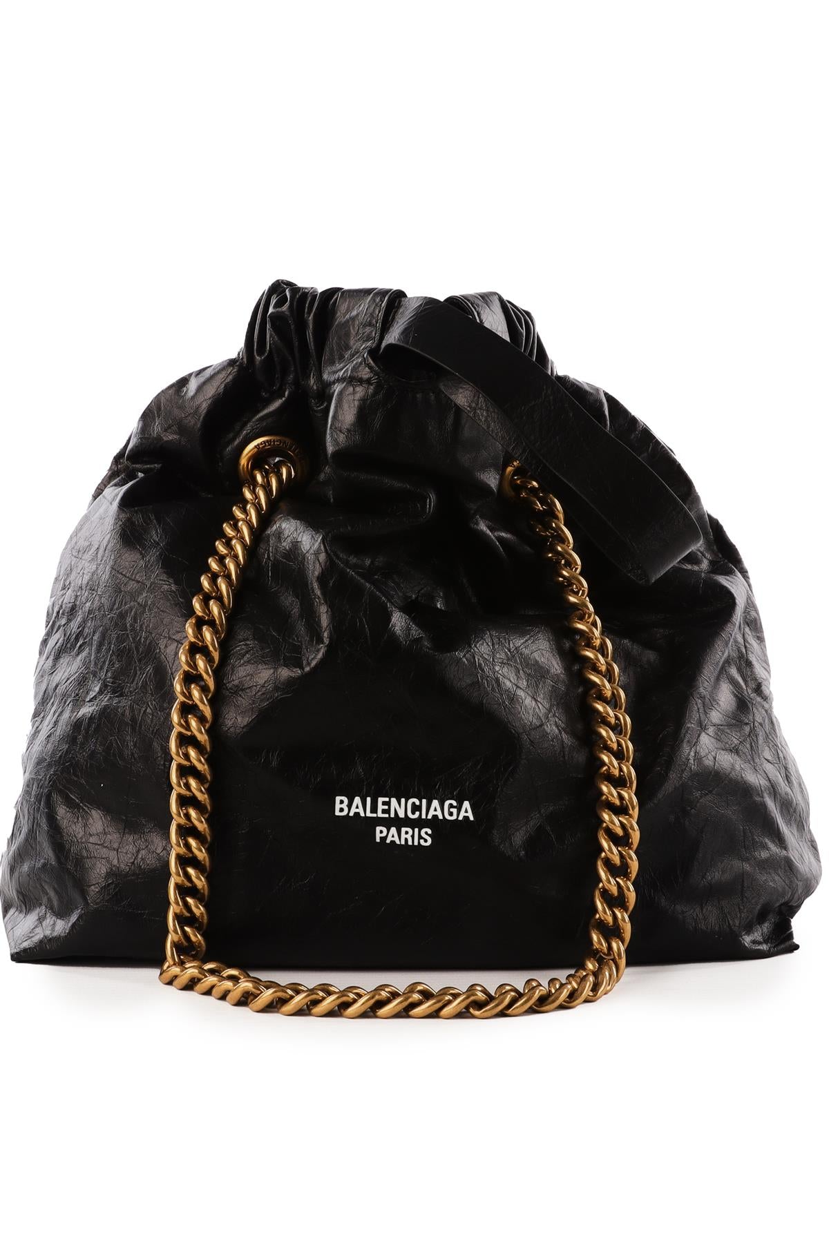 BALENCIAGA BLACK CRUSH SMALL LEATHER TOTE BAG