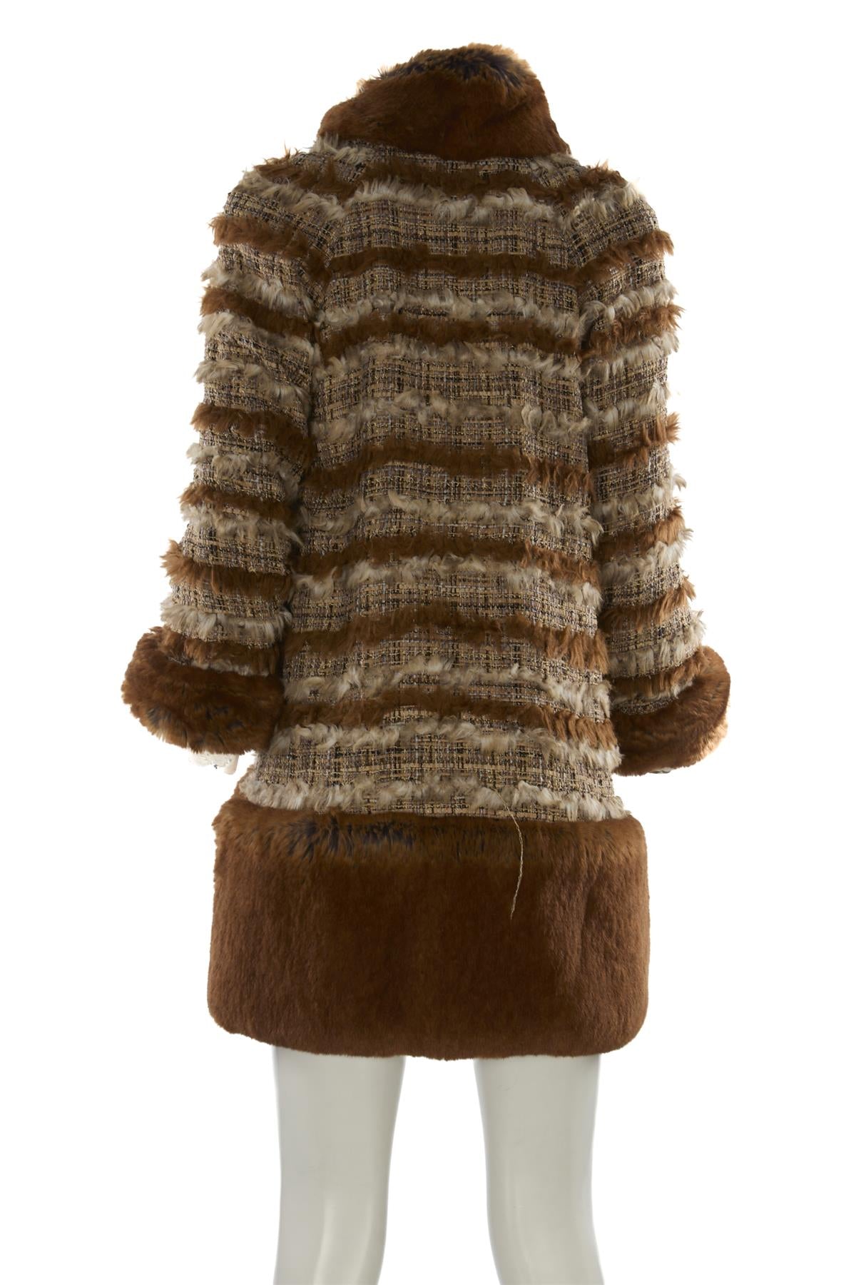 CHANEL BROWN 2010 FAUX FUR AND TWEED COAT FR 38 UK 10