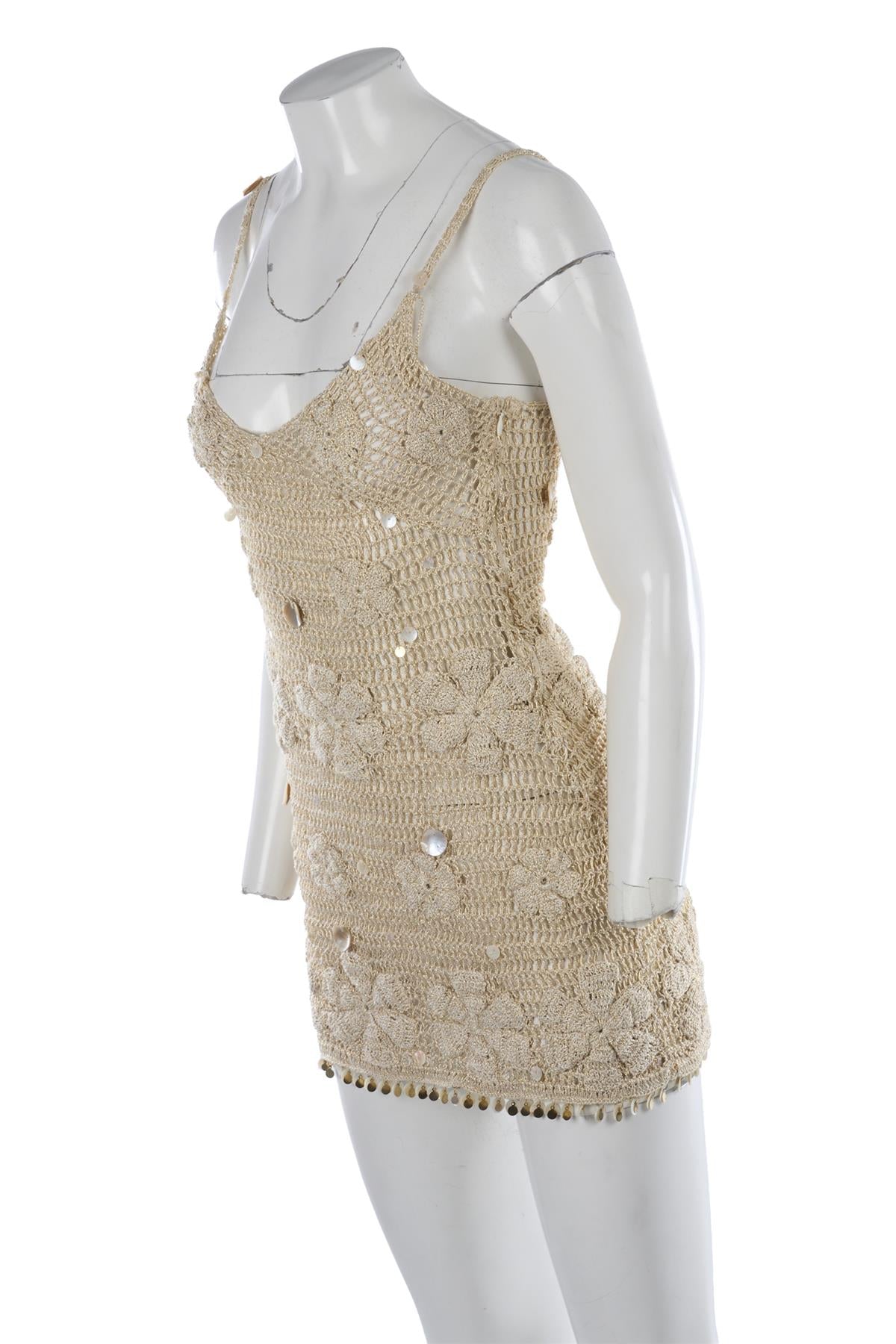 Beige Crochet Mini Dress