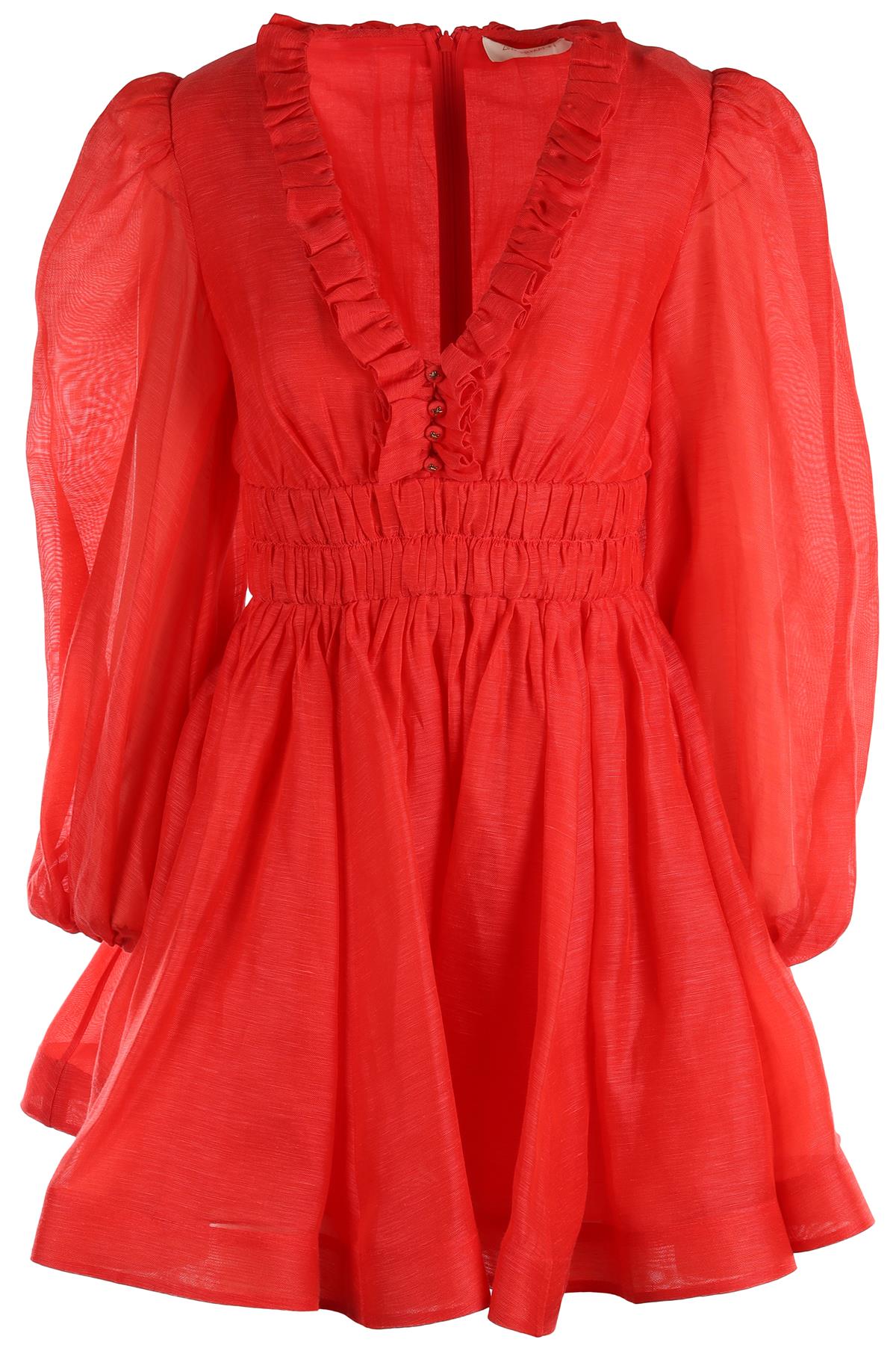 ZIMMERMANN RED LINEN MINI DRESS UK 10