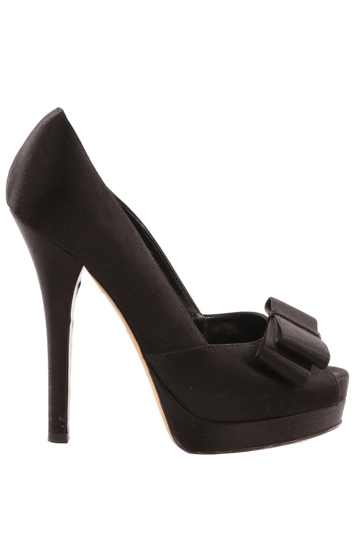 FENDI BLACK SATIN PLATFORM PUMPS EU 37 UK 4