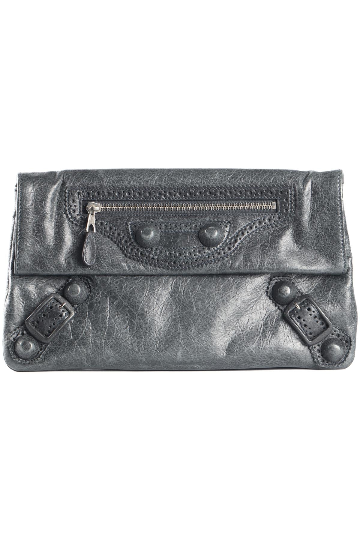 BALENCIAGA GREY GIANT 21 ENVELOPE LEATHER CLUTCH