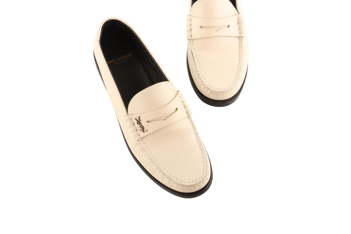 SAINT LAURENT IVORY LAURENT LEATHER LOAFERS EU 38.5 UK 5.5 US 8.5