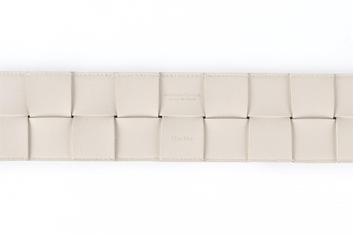 BOTTEGA VENETA WHITE INTRECCIATO LEATHER WAIST BELT 85 CM