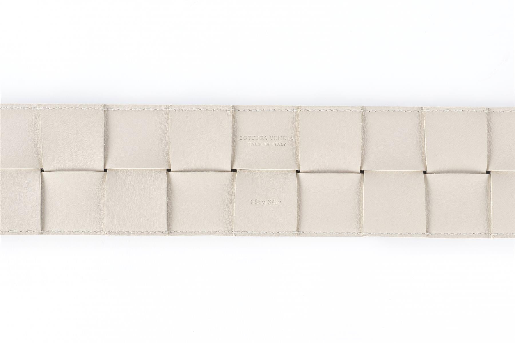 BOTTEGA VENETA WHITE INTRECCIATO LEATHER WAIST BELT 85 CM