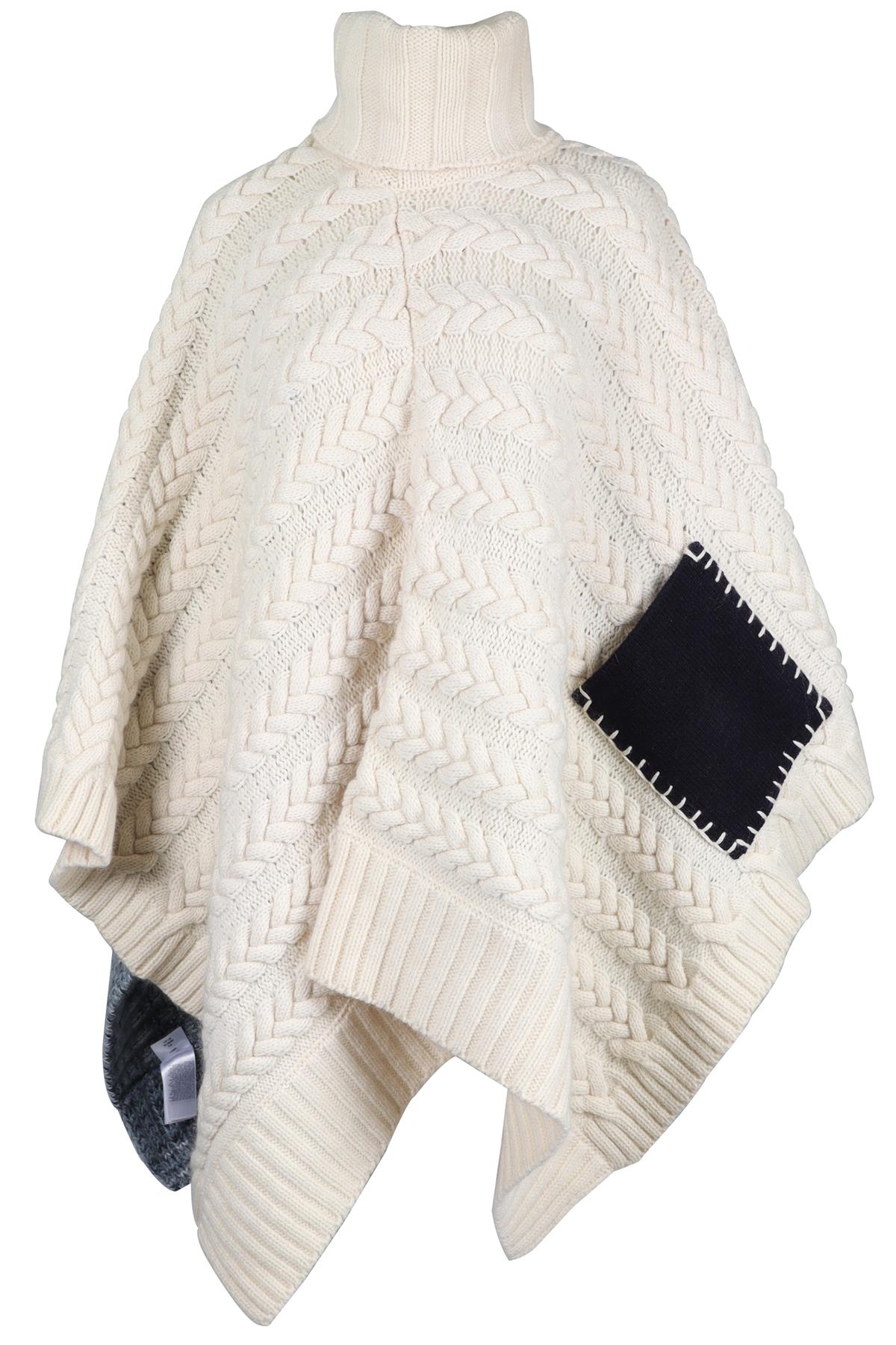 HILFIGER COLLECTION BLUE AND CREAM WOOL BLEND PONCHO XSMALL