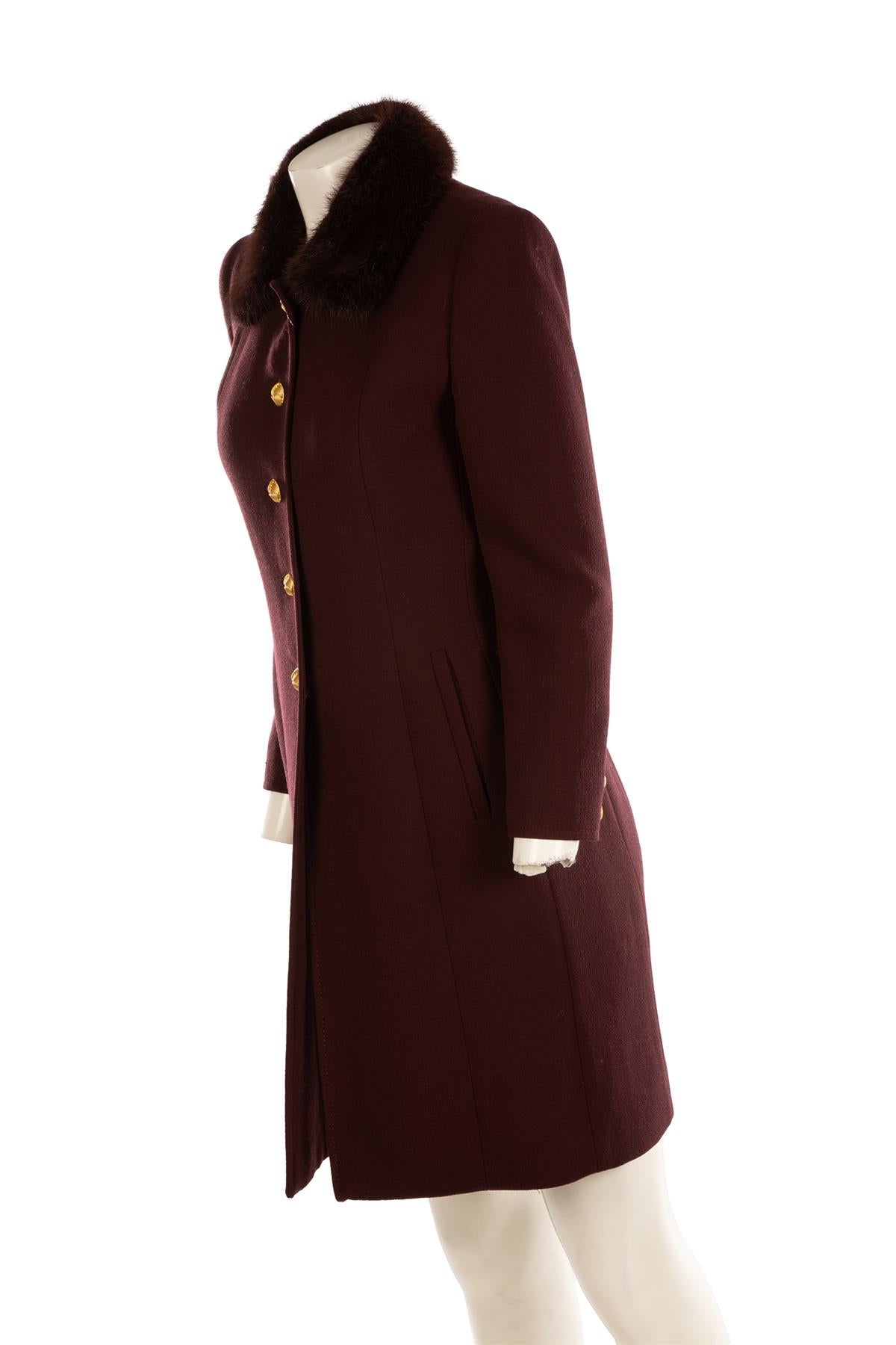FONTANA COUTURE BURGUNDY MINK FUR AND WOOL COAT IT 40 UK 8
