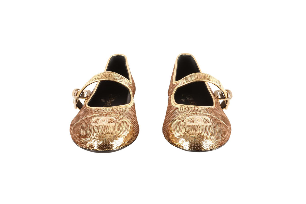 CHANEL GOLD 2025 SEQUIN FLATS EU 40 UK 7 US 10