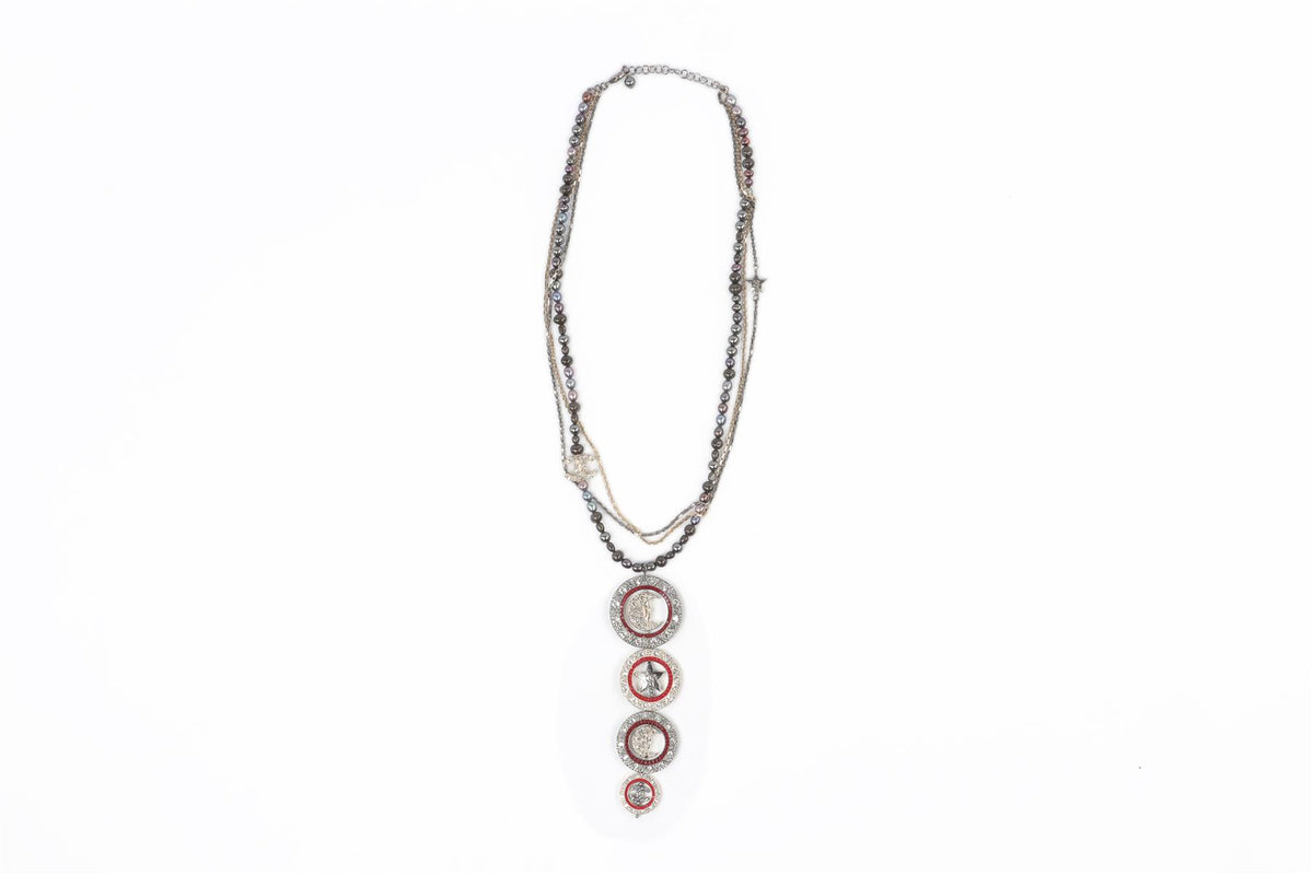 CHANEL GREY 2017 CC PEARL AND CHAIN NECKLACE