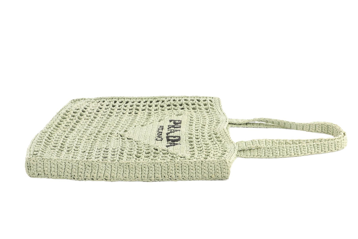 PRADA GREEN RAFFIA TOTE BAG