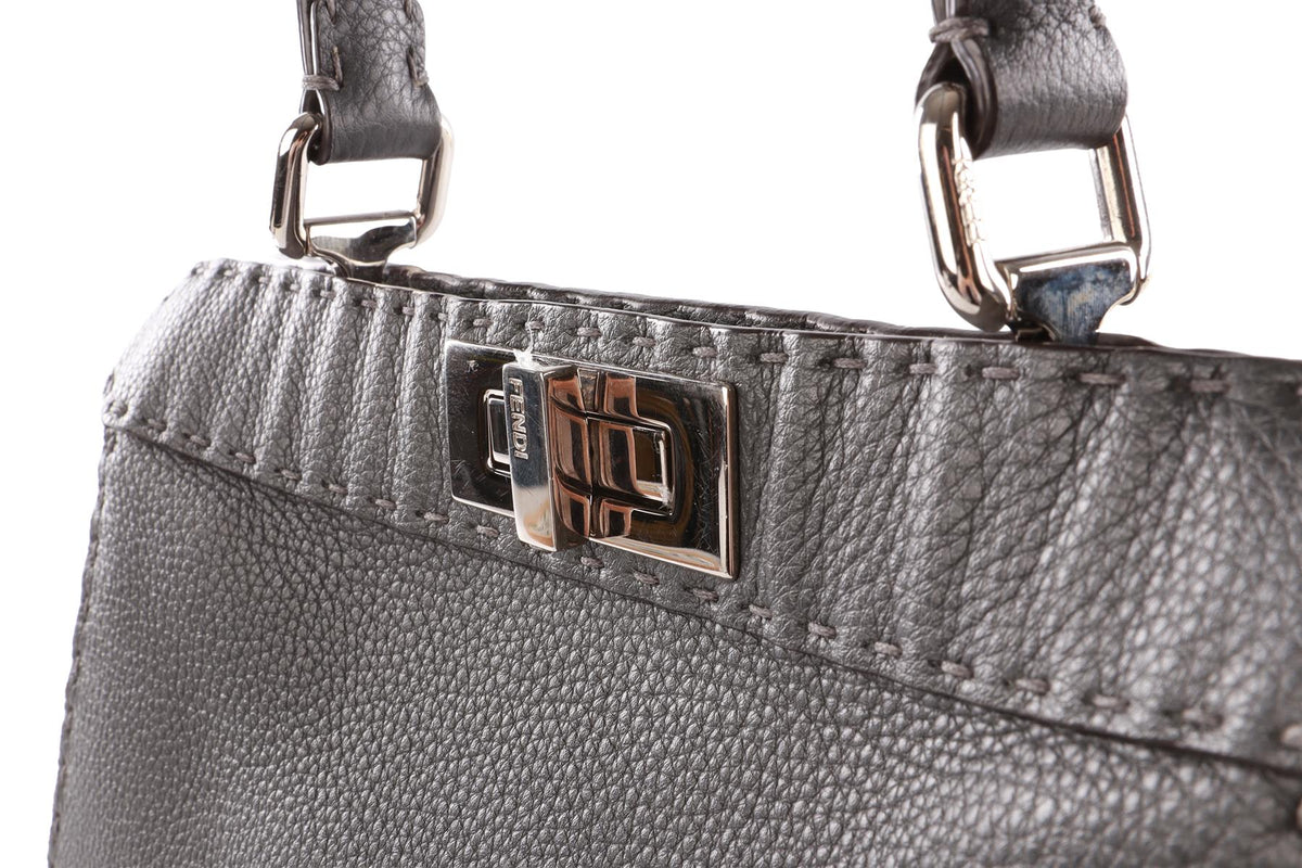FENDI GREY PEEKABOO ISEEU MEDIUM LEATHER TOTE BAG