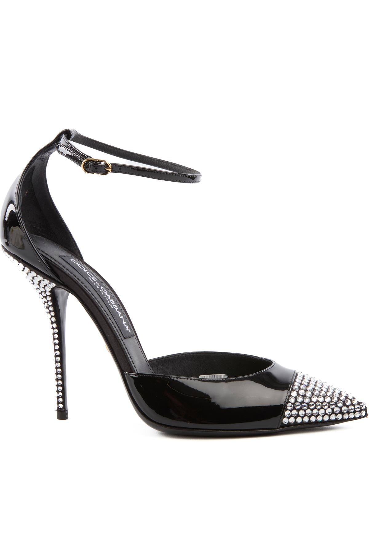 DOLCE & GABBANA BLACK CRYSTAL AND PATENT LEATHER PUMPS EU 39 UK 6 US 9