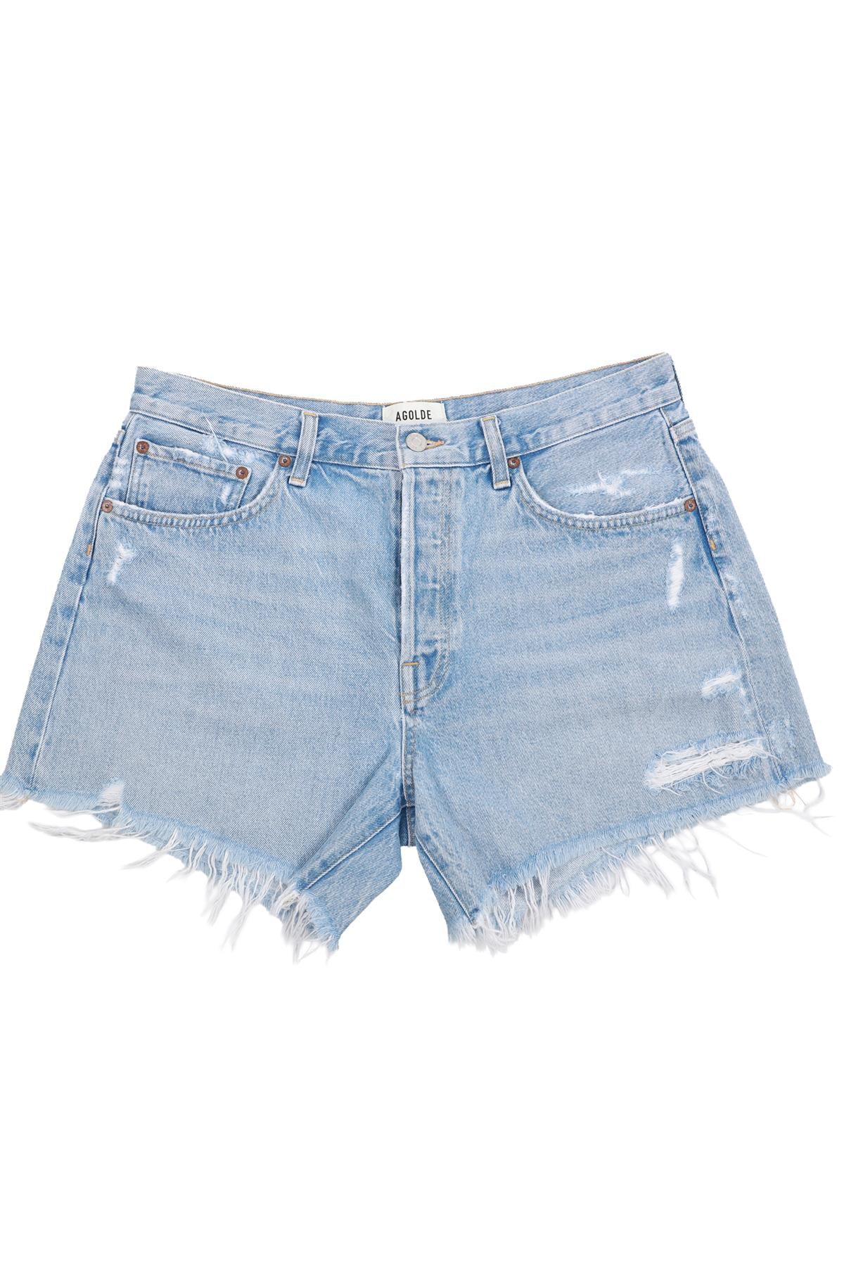 AGOLDE BLUE HIGH RISE DENIM SHORTS W30 UK 12