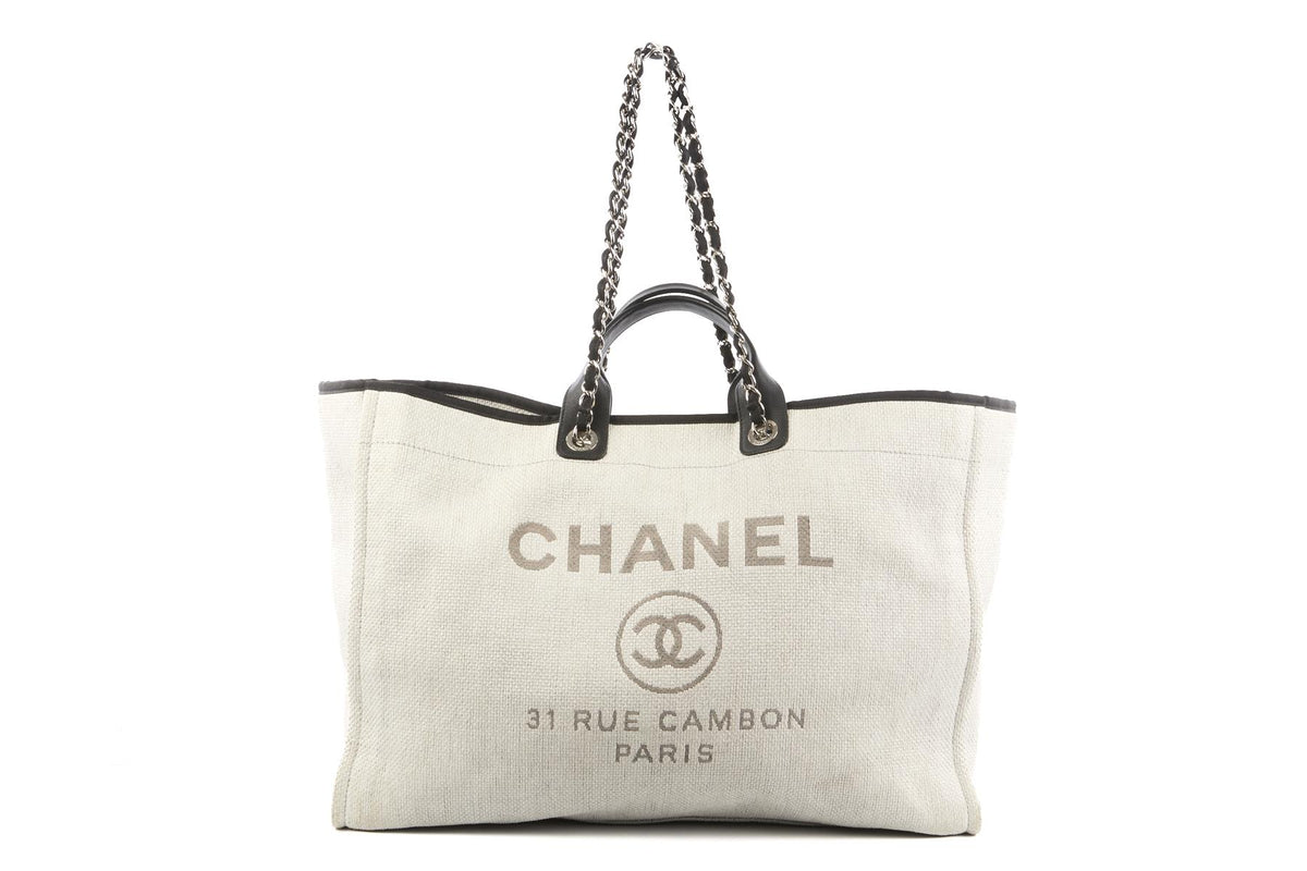 CHANEL GREY 2016 DEAUVILLE LARGE CANVAS TOTE BAG