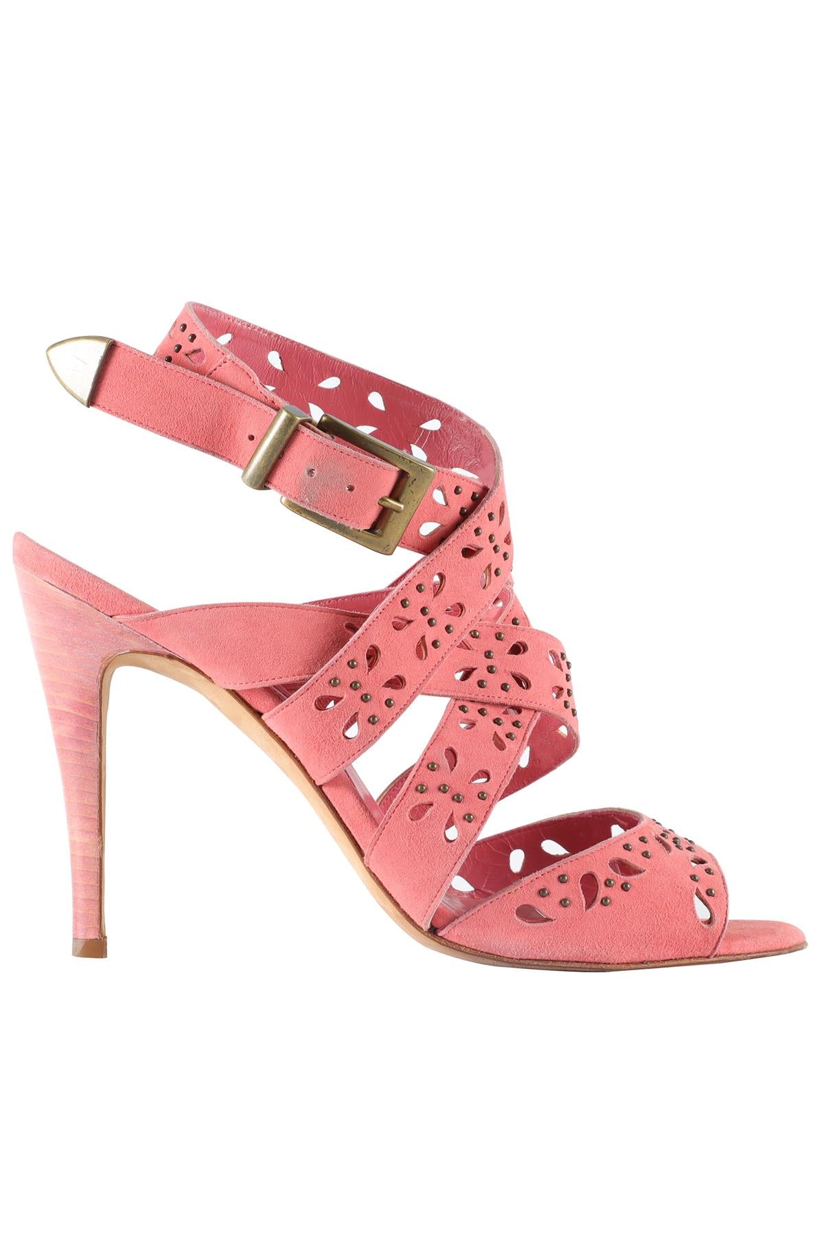MANOLO BLAHNIK PINK SUEDE SANDALS EU 40.5 UK 7.5 US 10.5