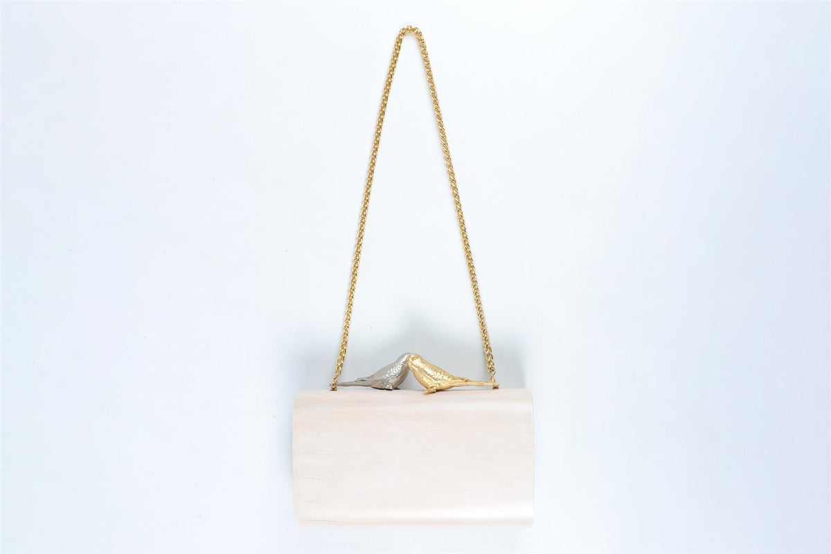 SARAH'S BAG ECRU WOODEN CLUTCH