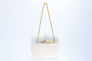 SARAH'S BAG ECRU WOODEN CLUTCH