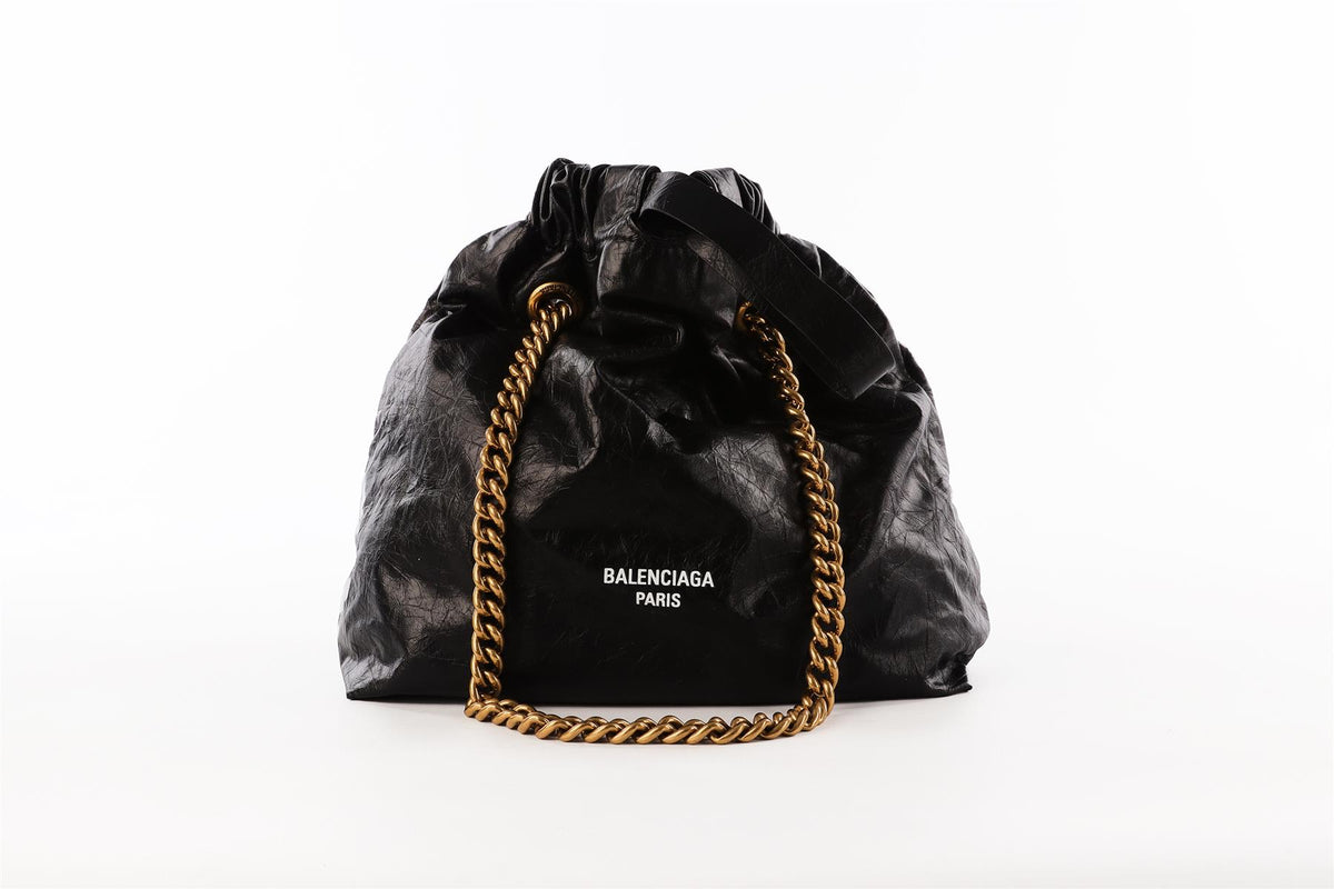 BALENCIAGA BLACK CRUSH SMALL LEATHER TOTE BAG