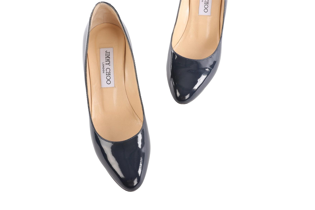JIMMY CHOO NAVY PATENT LEATHER PUMPS EU 36.5 UK 3.5 US 6.5