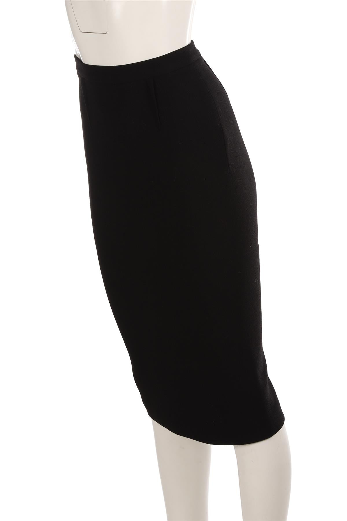 ROLAND MOURET BLACK CREPE MIDI SKIRT UK 8