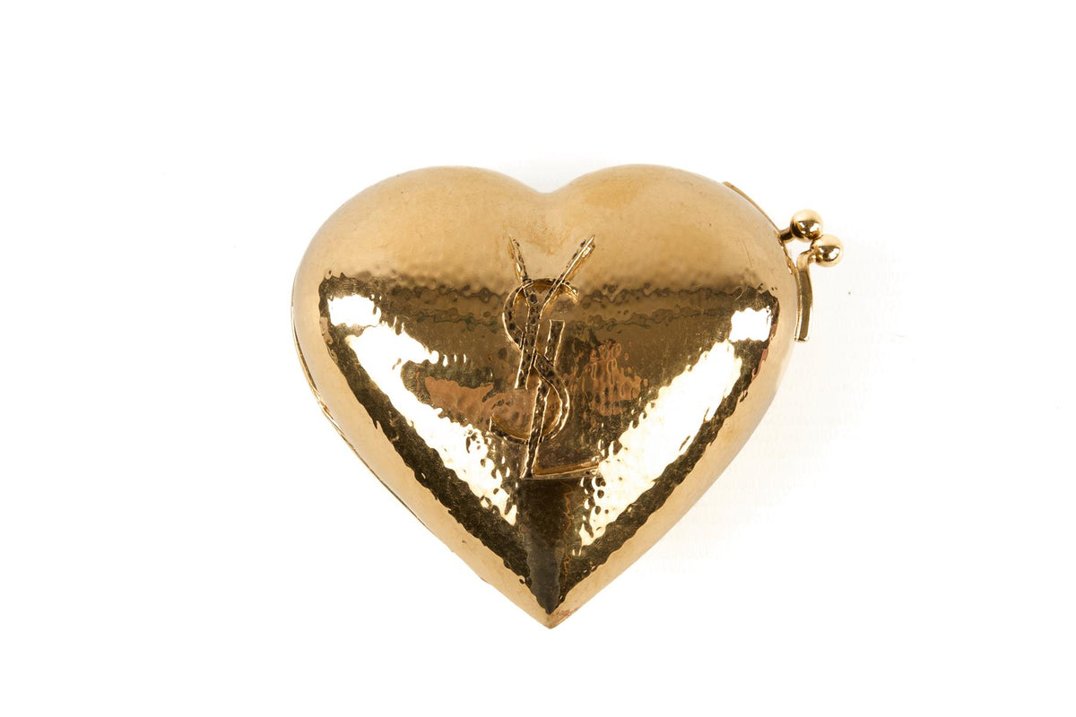 SAINT LAURENT GOLD 2026 EVENING HEART MINI BRASS CLUTCH