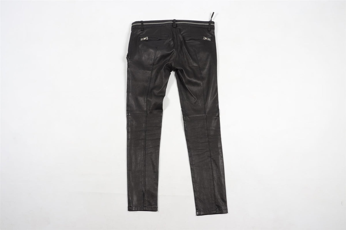BALMAIN BLACK LEATHER SKINNY PANTS FR 38 UK 10