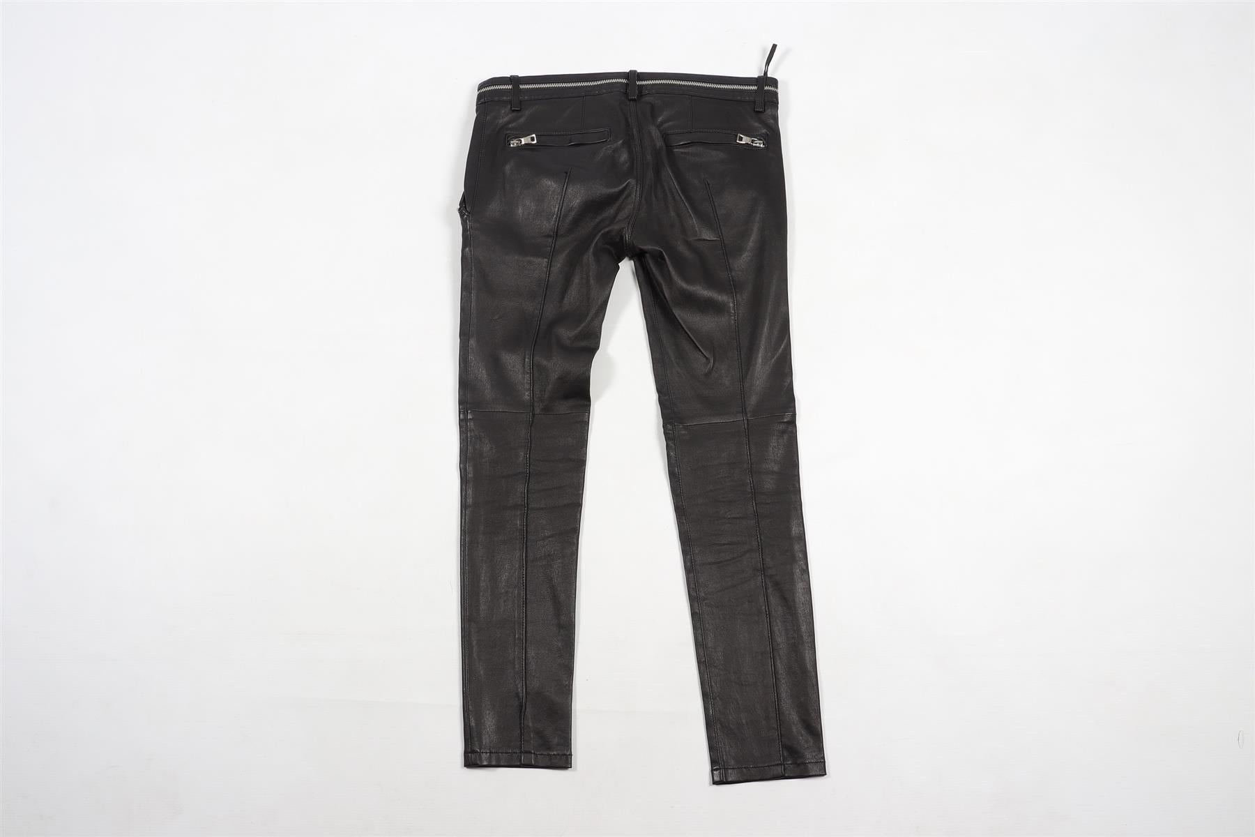 BALMAIN BLACK LEATHER SKINNY PANTS FR 38 UK 10