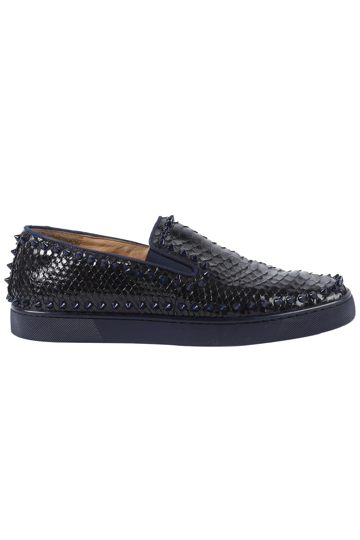 CHRISTIAN LOUBOUTIN NAVY MEN'S SPIKED PYTHON SNEAKERS EU 43 UK 9 US 10