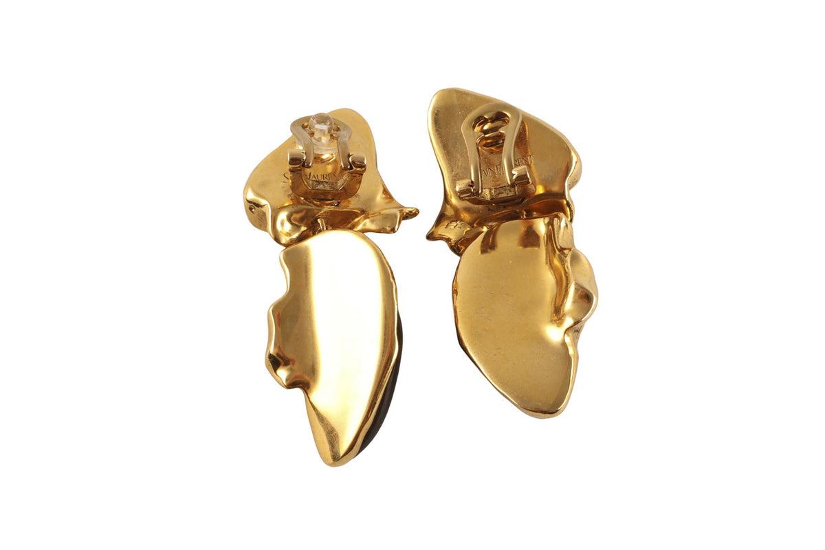 SAINT LAURENT BLACK GOLD TONE CLIP ON EARRINGS